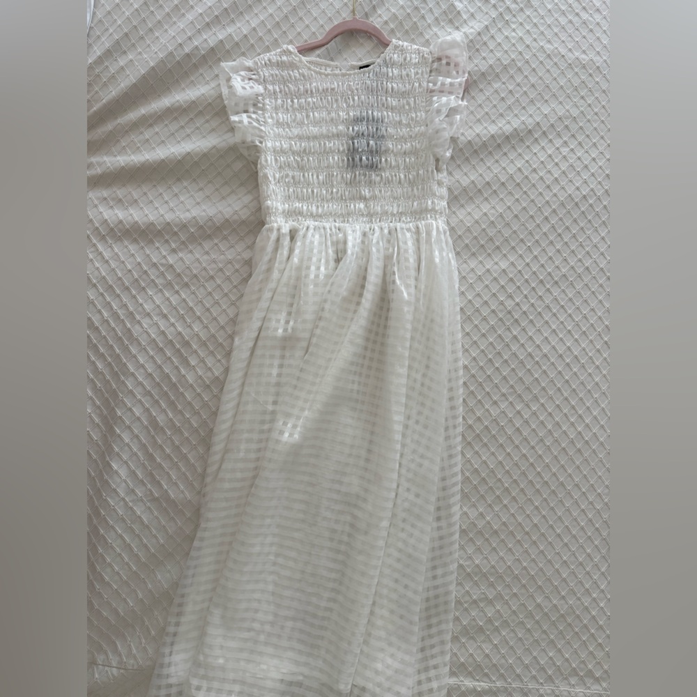White Sheer Smocked Sleeve Top